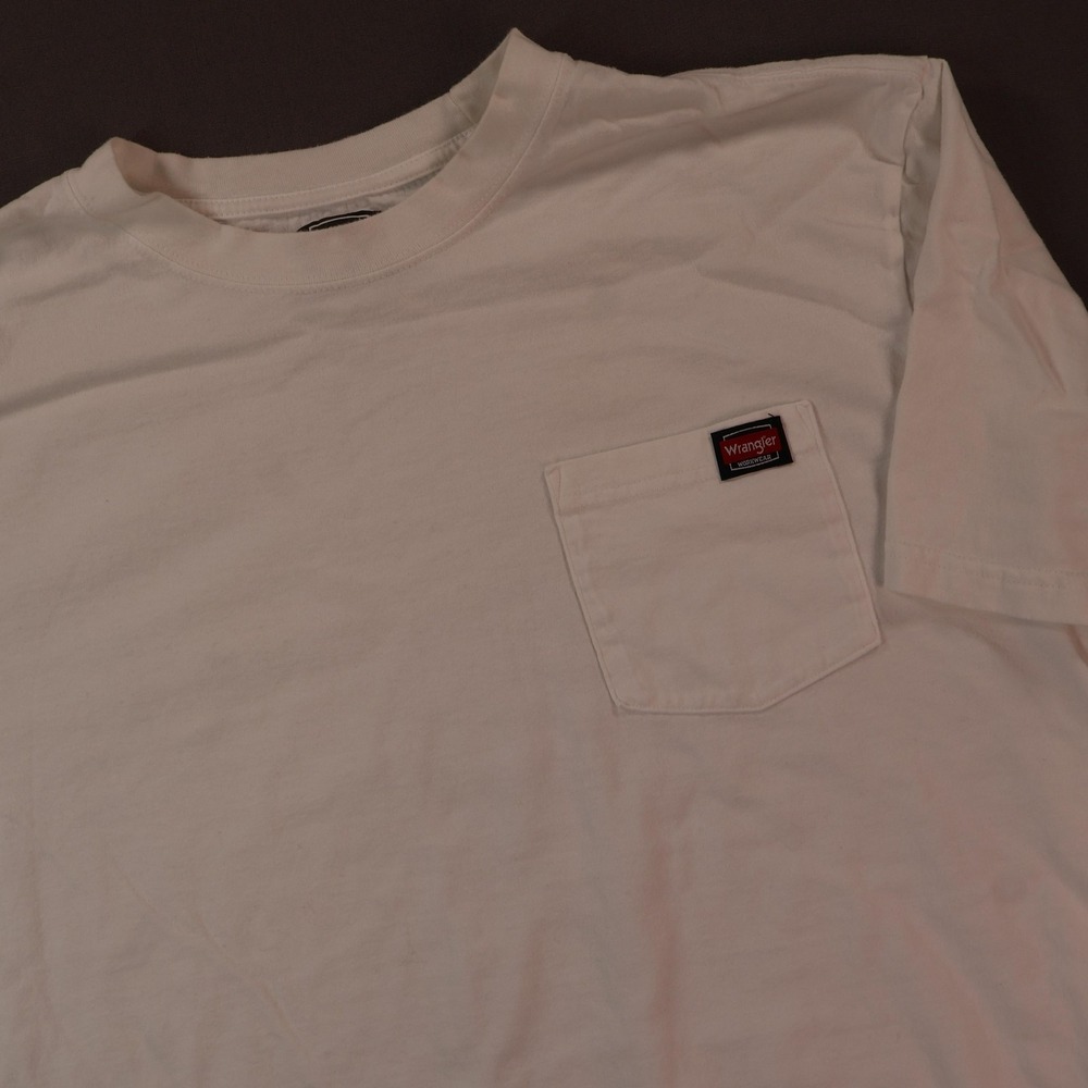 Wrangler Shirt Mens 2XL White Solid Short Sleeve Pocket Tee Workwear Cotton